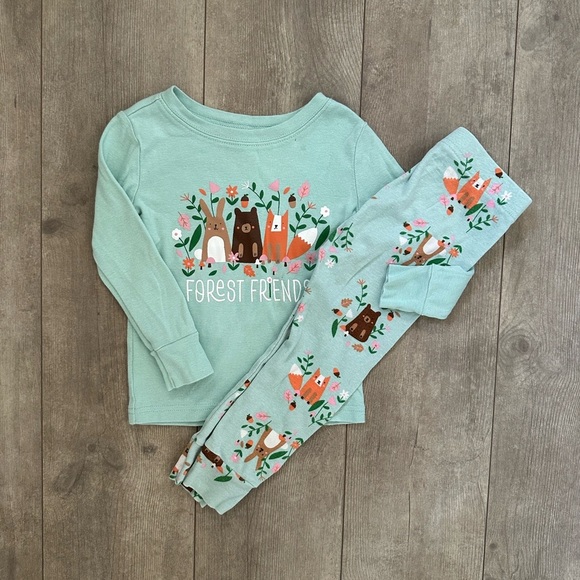 Old Navy 2T Toddler Girl Snug Fit Pajamas Whimsical Forest Theme vguc - Picture 4 of 12